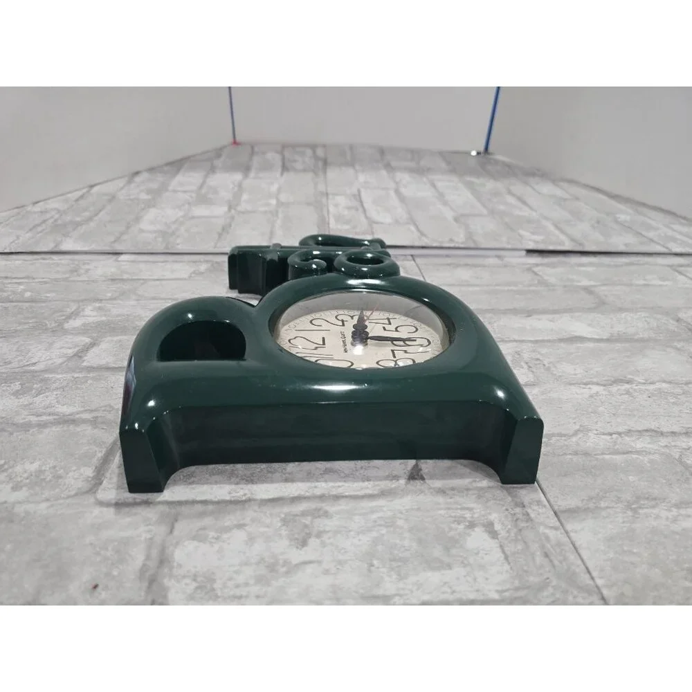 Vintage bathroom clock word clock green wall clock 80s Bath USA Tested Works MCM